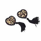 Женская накладка на соски с леопардовым принтом и кисточками, сексуальная накладка на соски, накладка на соски с соблазнительным рисунком, многоразовая накладка на соски, накладка на грудь в форме сердца