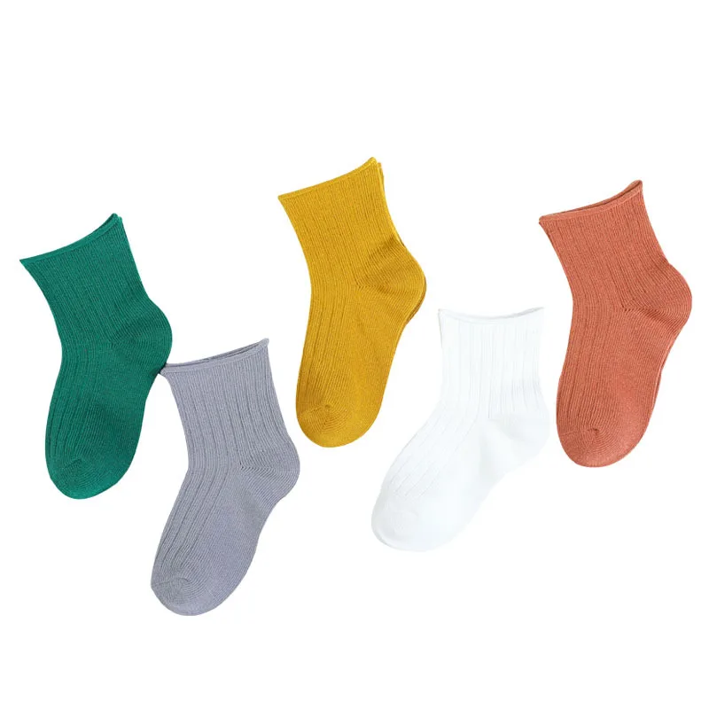 Новые осенние хлопковые детские Носки ярких цветов для завивки одноцветные