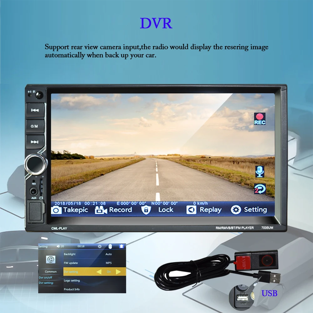 Автомагнитола Hikity 2 din MP5 плеер с 7 &quotсенсорным экраном радио FM AUX USB SD DVR поддержкой