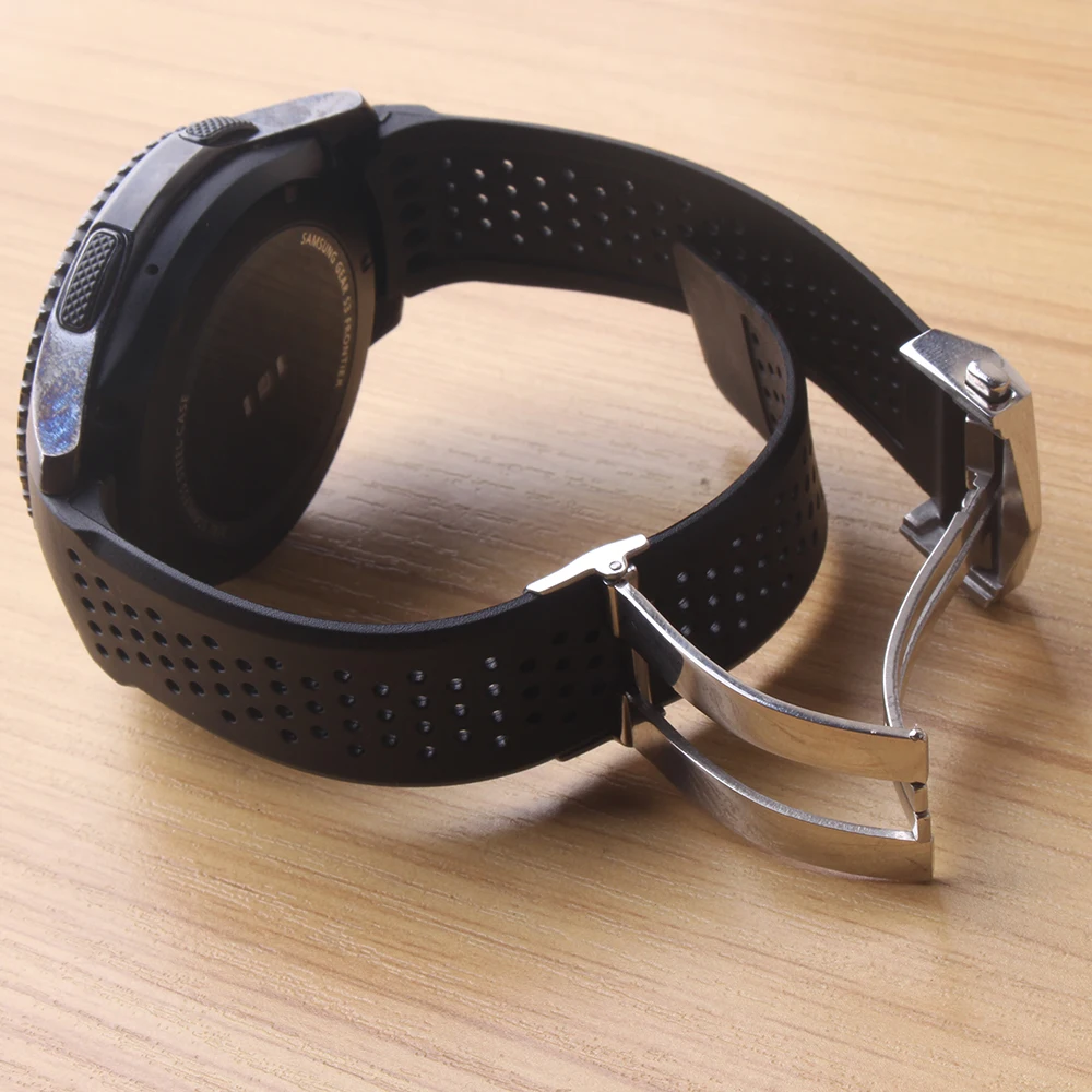 

Stainless Steel Deployment Buckle Watchband Wrist Strap for Samsung Smart Watches Gear S3 bracelet 22mm Rubber silicone hole new