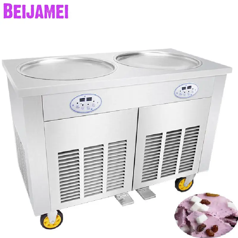

BEIJAMEI 2 круглая сковорода для приготовления льда 110v 220v Коммерческая электрическая ролл из жареного мороженого машина цена