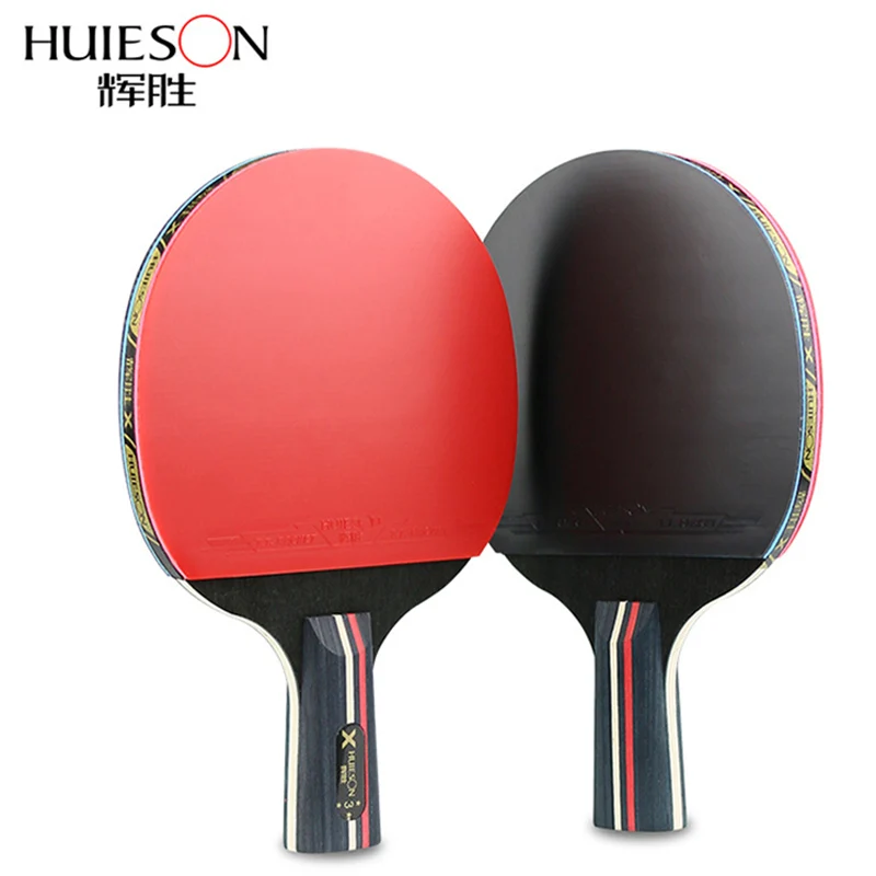 Short handle 1 пара резиновых Huieson, ракетки для настольного тенниса, профессиональные карбоновые ракетки для пинг понга, лезвие летучей мыши, Длинные прыщи, держатель для ручек, весло с сумкой, 3 мяча - Цвет: Short handle