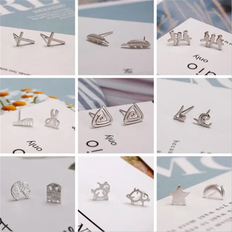 Простые различные серьги с покрытием из стерлингового серебра 925 пробы милые