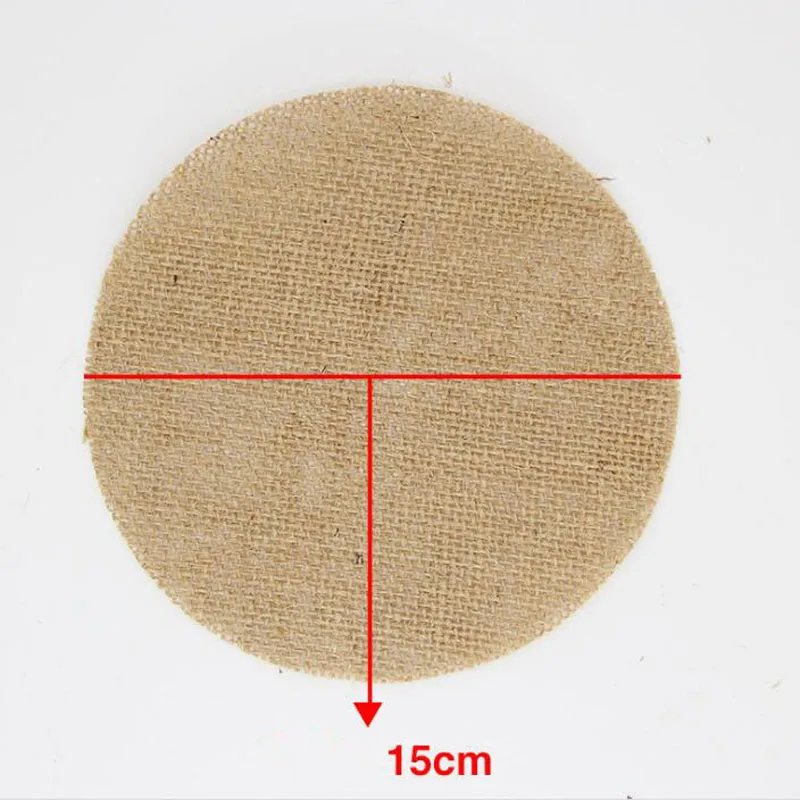 

500pcs 15cm Round Christmas Wedding Party Jute Natural Tablemat Burlap Vintage Handmade Accessory Print DIY Decoration