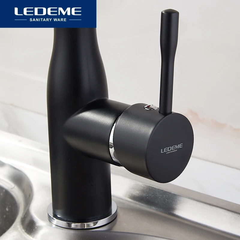 LEDEME черный Кухня кран латунь отделка бортике смесители Torneira поворотной ручкой