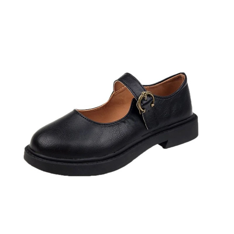Hung Yau Soft Leather Women Oxfords British New Fashion Platform Flats Casual Buckle Strap Ladies Black Shoes Woman Plus Size 9 | Обувь