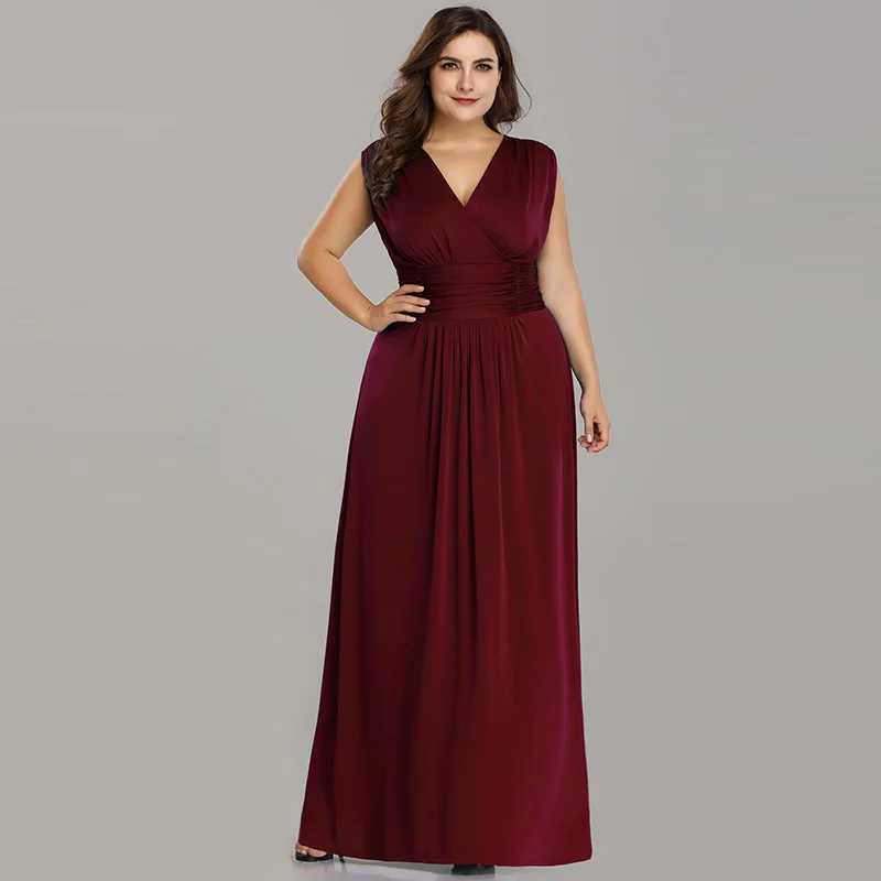 Burgundy Платья подружки невесты размера плюс Ever Pretty EZ07661SB шифоновое платье без рукавов с v-образным вырезом для свадебной вечеринки Дешевое длинное платье - Цвет: Burgundy