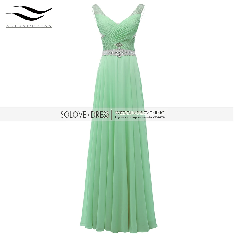 Mint Solovedress Кепки рукава реальные фотографии из бисера Шампанское длинное вечернее платье линия вечернее платье блесток Vestidos De fiesta SLP0007 - Цвет: Mint