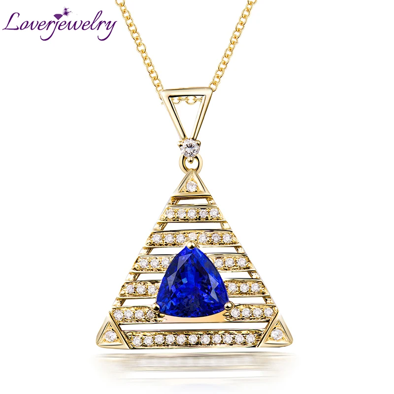 Великолепное винтажное ожерелье с подвеской из танзанита в форме триллиона 14 к
