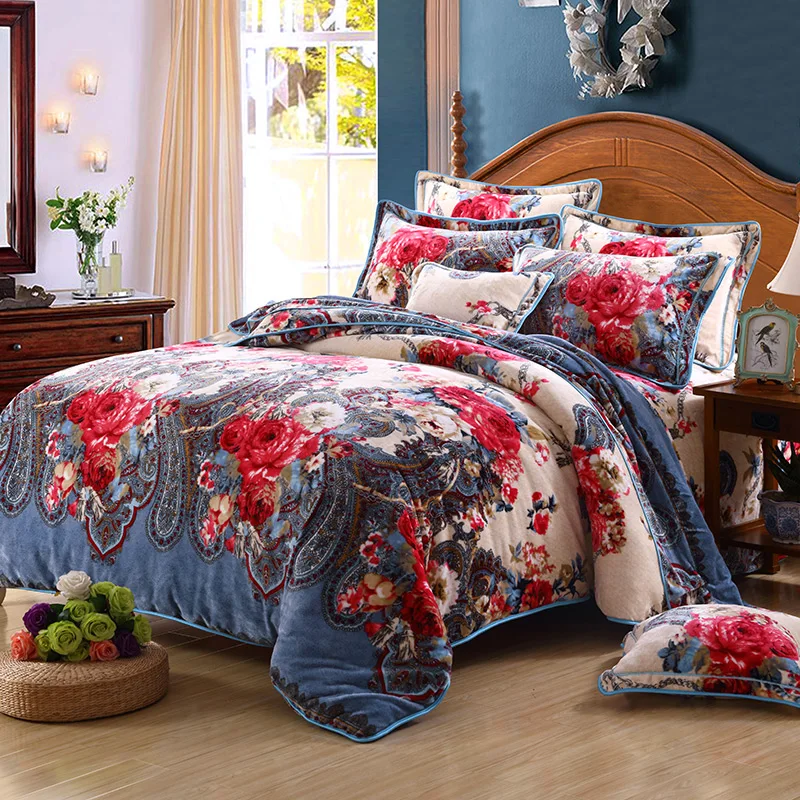 Зимние толстые комплекты из флисовой ткани с пододеяльником синие теплые