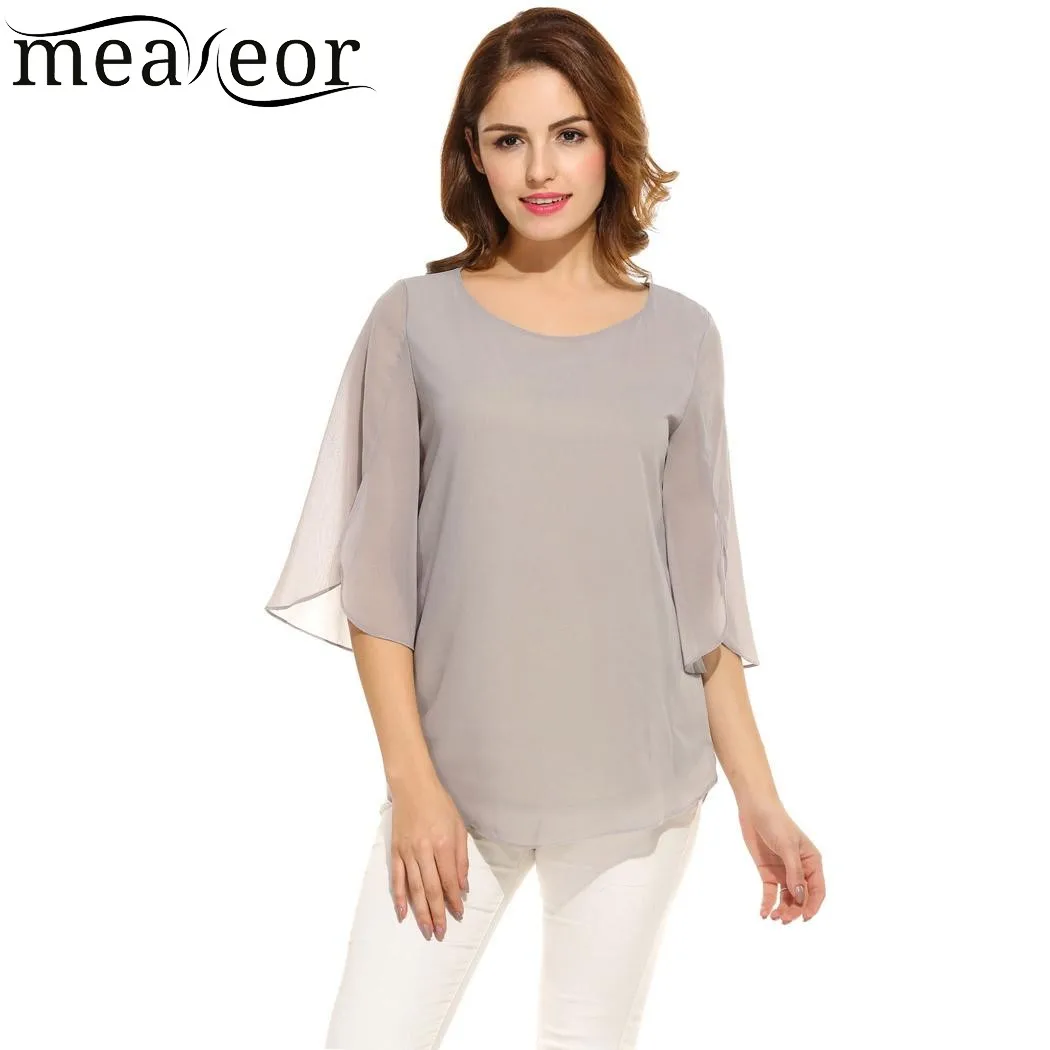 Meaneor Camiseta топы Blusa Женские повседневные 3/4 рукав o образный вырез сплошной