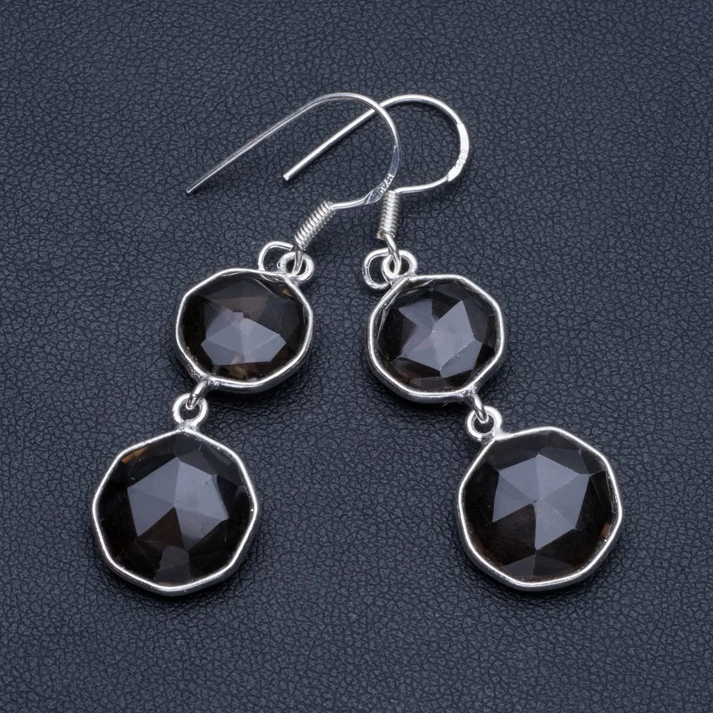 Натуральный дымчатый кварц в стиле бохо 925 Висячие серьги из серебра пробы 2