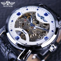 winner white blue dial watch men luxury brand automatic mechanical skeleton watch designer watches men wristwatch clock men