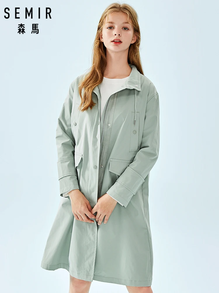 SEMIR, Женская длинная куртка с кулиской,, стоячий воротник, Женский Длинный плащ с карманом, для весны и осени