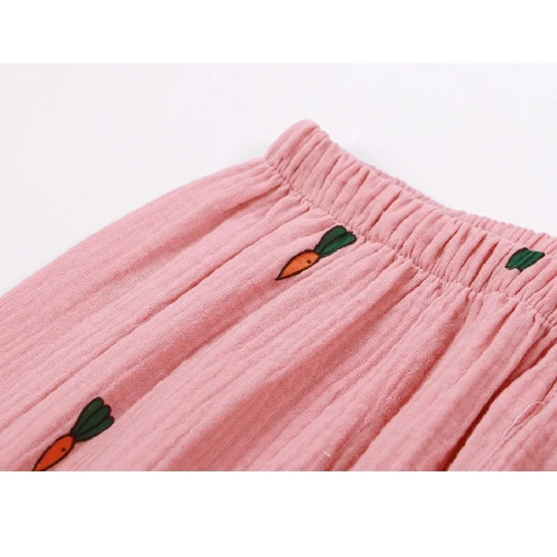 Парные хлопковые летние пижамы Crape 2 шт. длинные с коротким рукавом штаны для сна