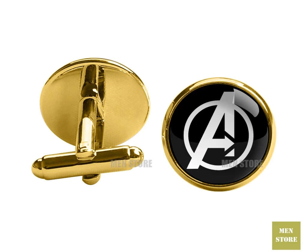 Cufflink-gold Мужские жаккардовые галстуки с символами Мстителей, узкие галстуки 2,", 6 см, галстуки для свадебной вечеринки, галстук для жениха, запонки LK034M - Цвет: Cufflink-gold
