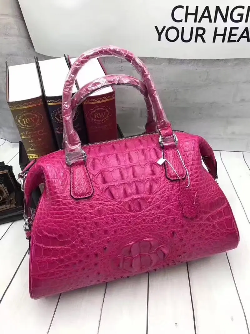 Необычная натуральная кожа аллигатора женский кошелек Подушка настоящая крокодиловая кожа женская сумка с верхней ручкой женская большая сумка на одно плечо - Цвет: Ярко-розовый