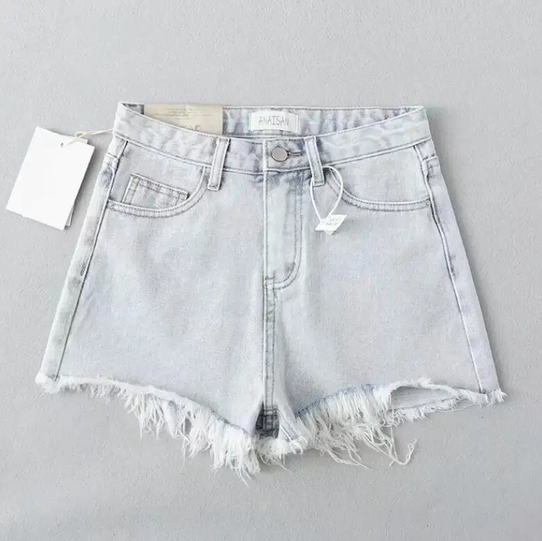 Женские джинсовые шорты с высокой талией рваные бахромой и завышенной