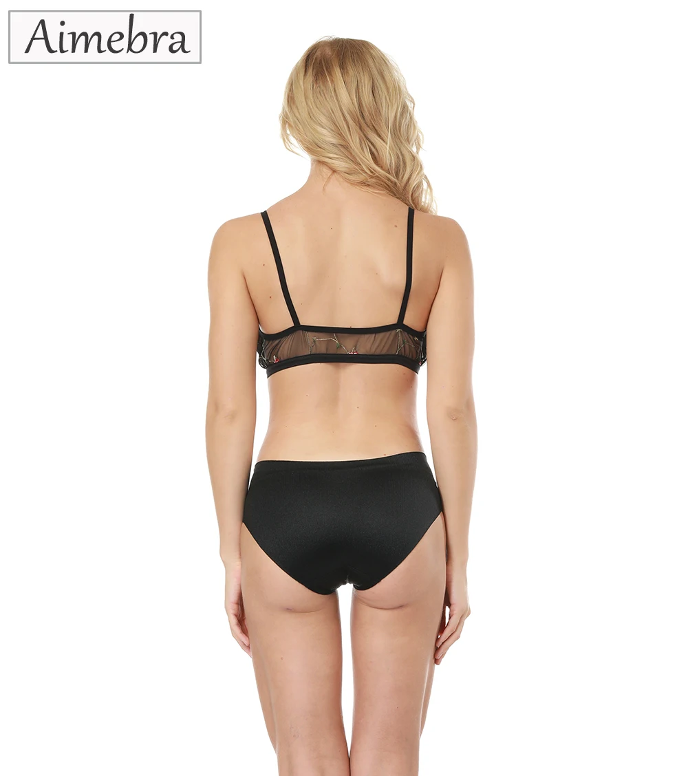 Aimebra новое поступление черный вышивать Красивая спинки Кружева bralette подкладки