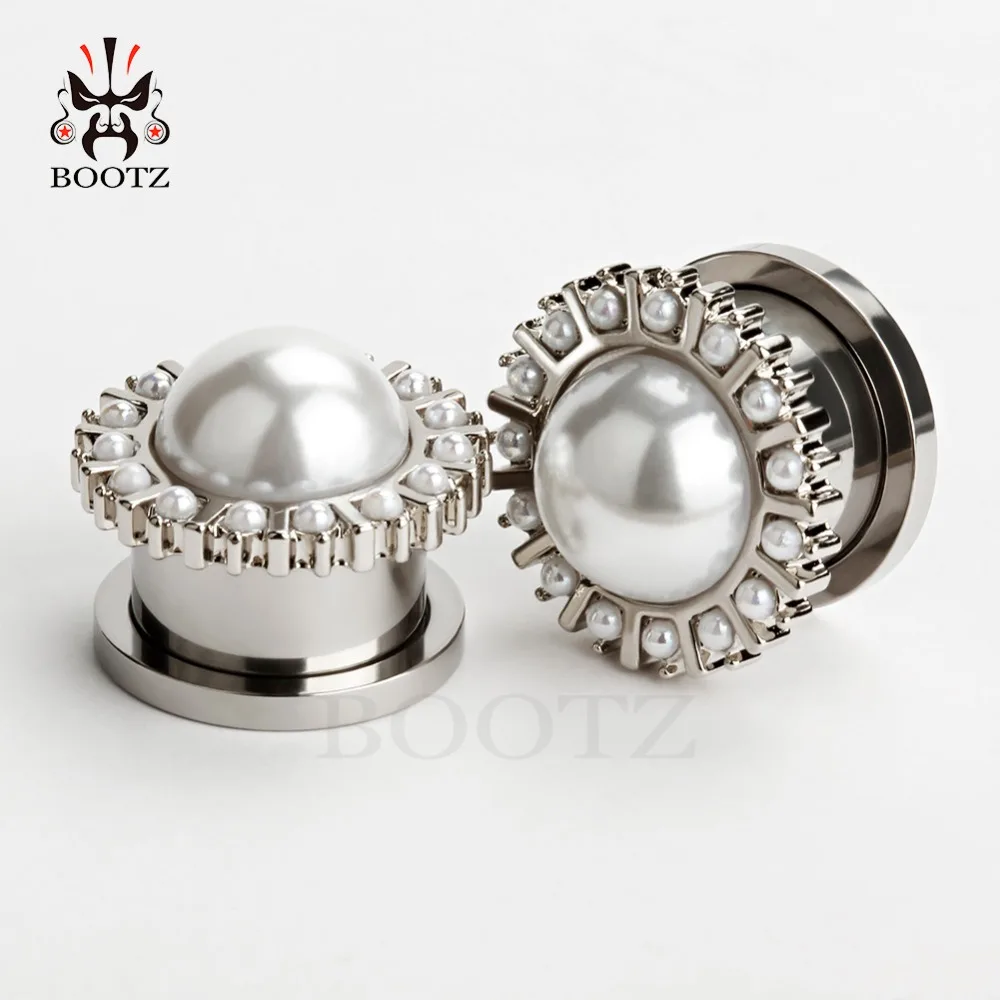 new arrival stainless steel pearl ear plug tunnel body jewelry piercing ear gauges expander 2pcs pair selling