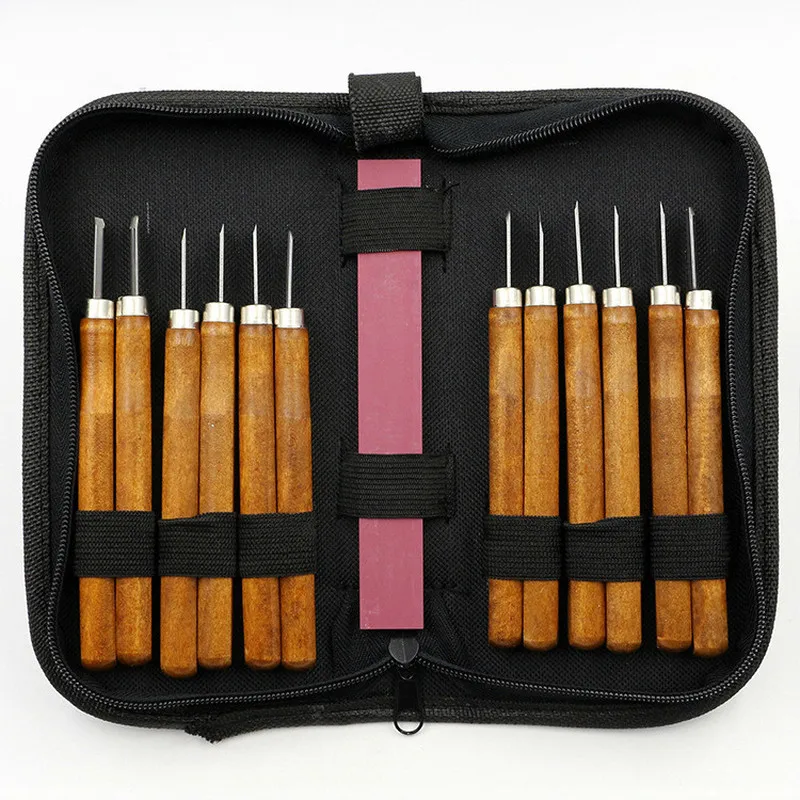 

12pcs imitation red wood carving knife handmade cut rubber set playing tool