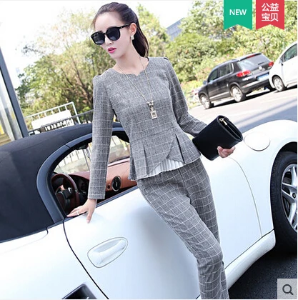 Новинка Осень 2019 модный Женский Повседневный клетчатый костюм из двух предметов