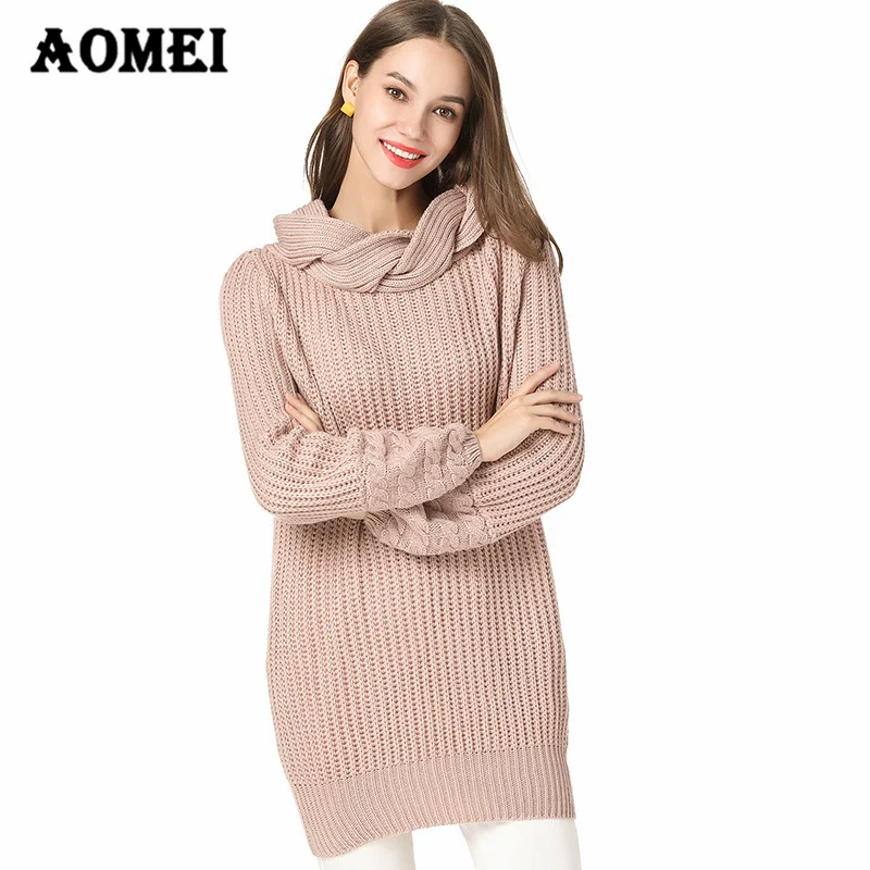 2019 New Autumn High Collar Long Sleeve Solid Color Wine Red Gray Loose Big Size Warm Knitting Sweater Women Fashion Tide Jumper | Женская