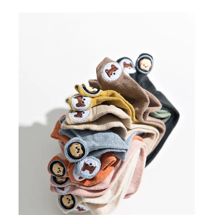 Japanese Kawaii Embroidered Expression Funny Socks Women Happy Fashion Ankle Women Cotton Puppy Bear Boat Summer Cute Fuzzy Sock