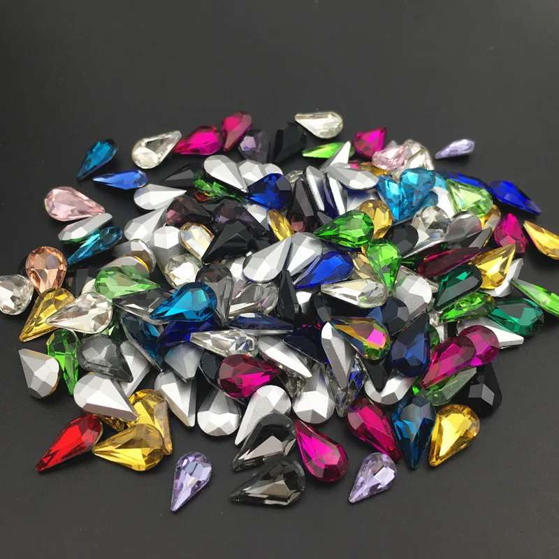 Glass Crystal Pear 5*8mm 6*10mm 8*13mm nice colors Waterdrop water drop teardrop shape Glue on rhinestone beads nailart diy trim