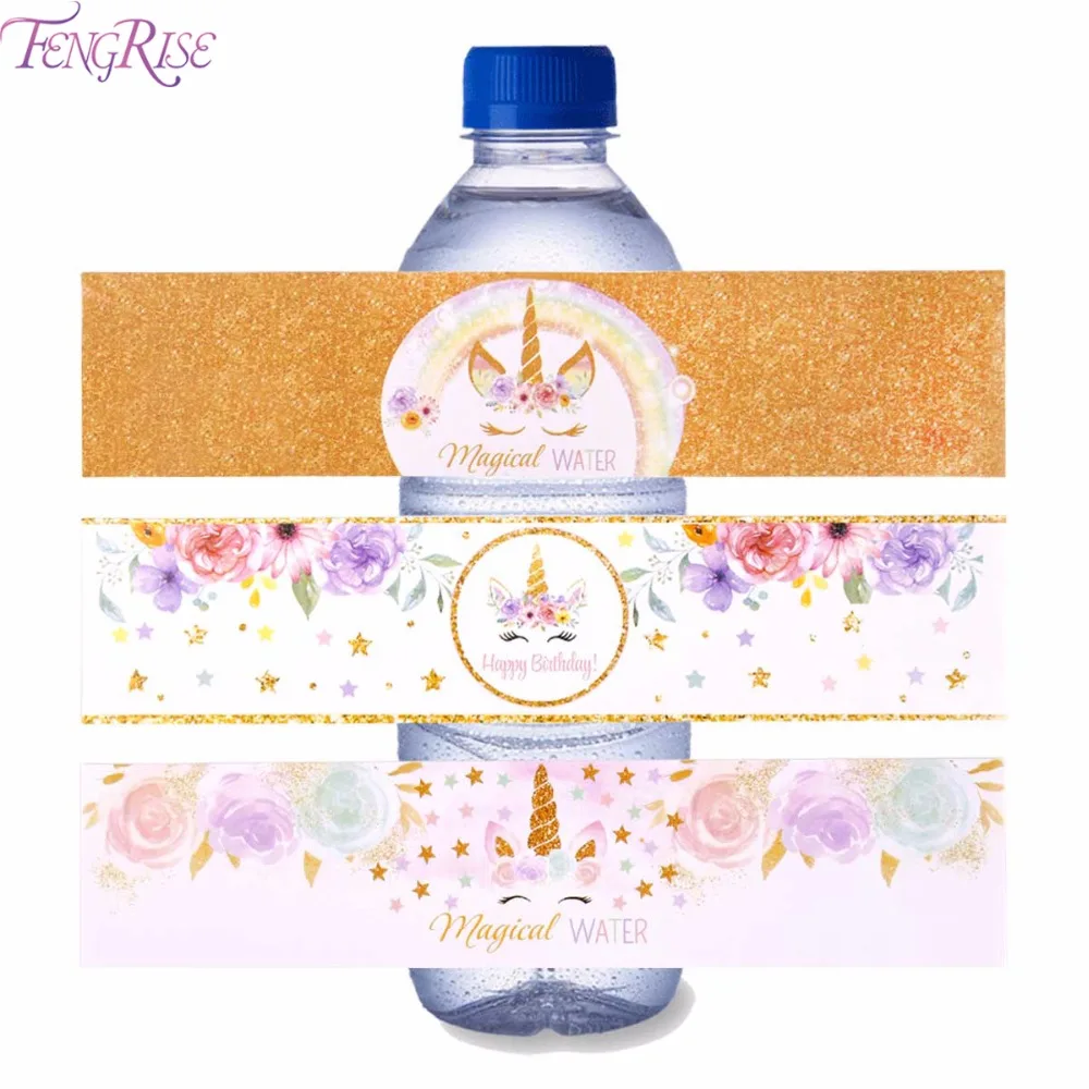 FengRise 24 шт. бумажные наклейки на бутылки в виде единорога товары для вечерние