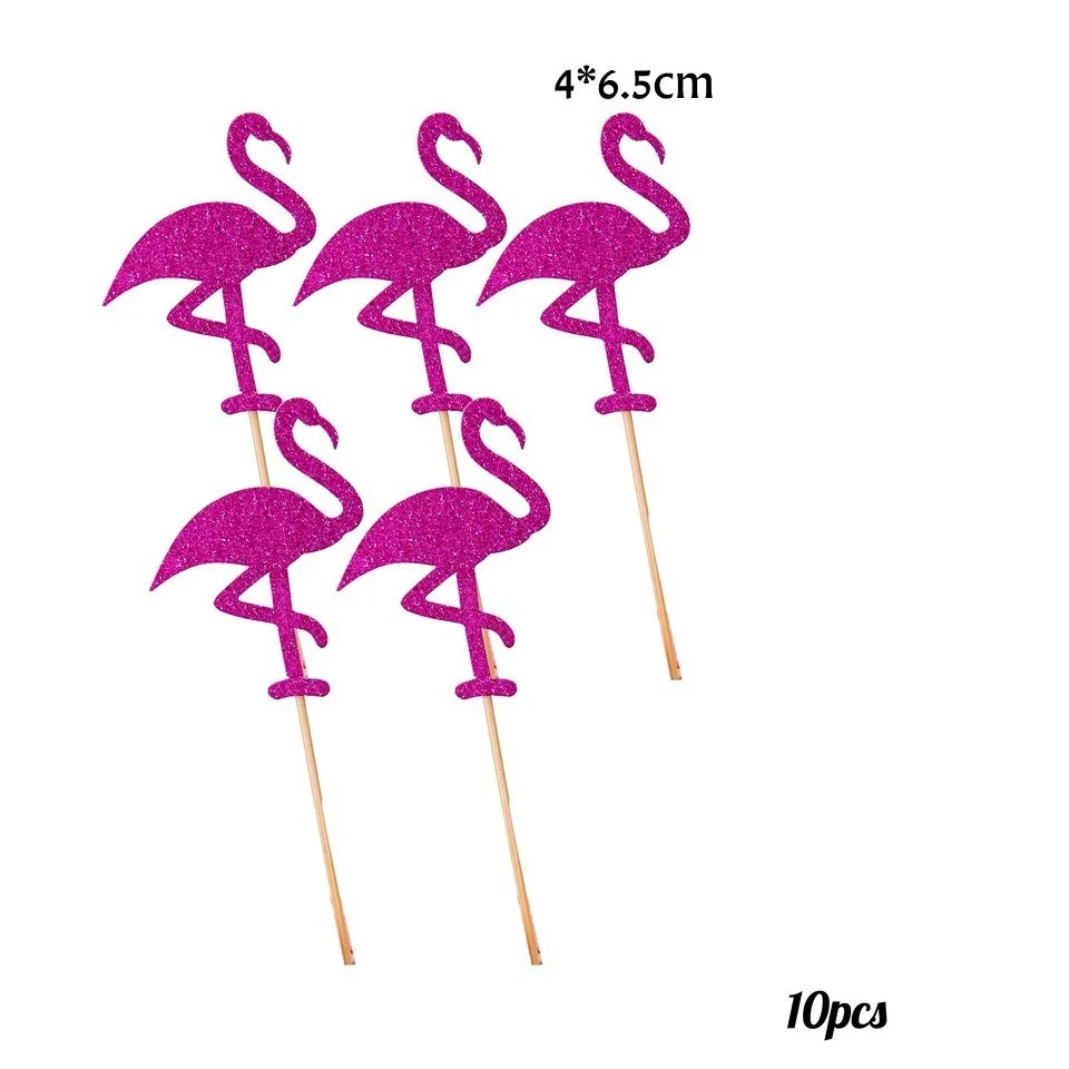 10pcs Bling flamingo 1 комплект Фламинго кекс топперы ананас пальмы топперы Алоха летние бассейн вечерние Свадебные День рождения детский душ украшения принадлежности - Цвет: 10pcs Bling flamingo