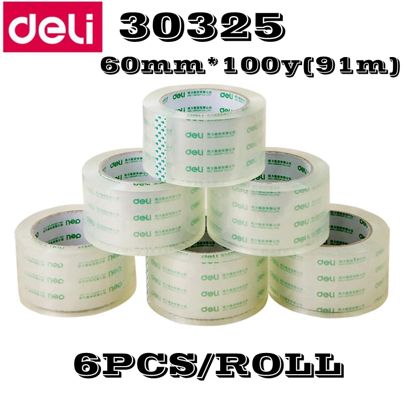 6 шт./лот Deli упаковочная лента 60 мм * 100y(91 м) 50 мкм и 48 150 мх45 прозрачная желтая