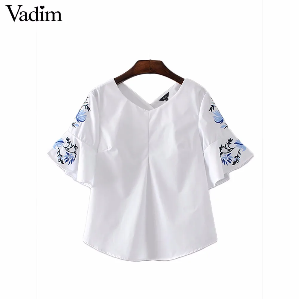 Вадим милый женский цветочный Вышивка плиссированная блуза с рукавом бабочкой о