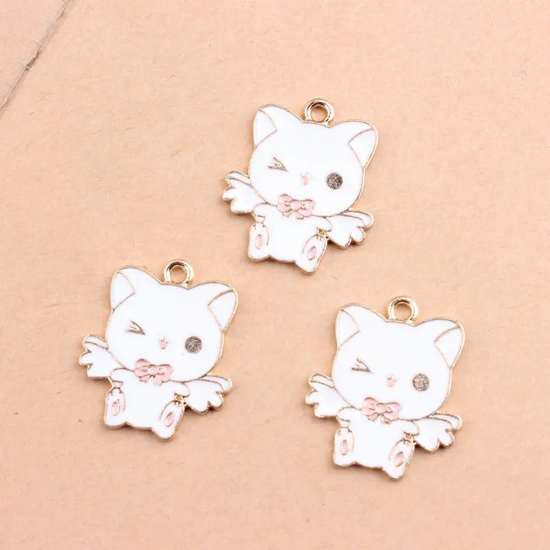 10 шт./лот милый кот бант болтается очарование металлическая Эмаль Подвески