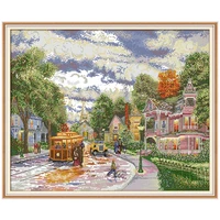 1416182728 town evening painting counted scenery cross stitch set diy dmc cross stitch kit embroidery needlework home decor