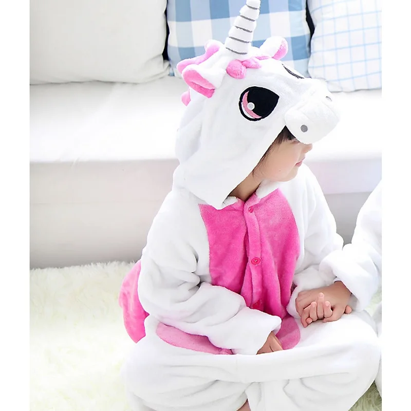 Фланель синий пижама комбинезон Единорог Пижама Детская сиамская Общий домашний