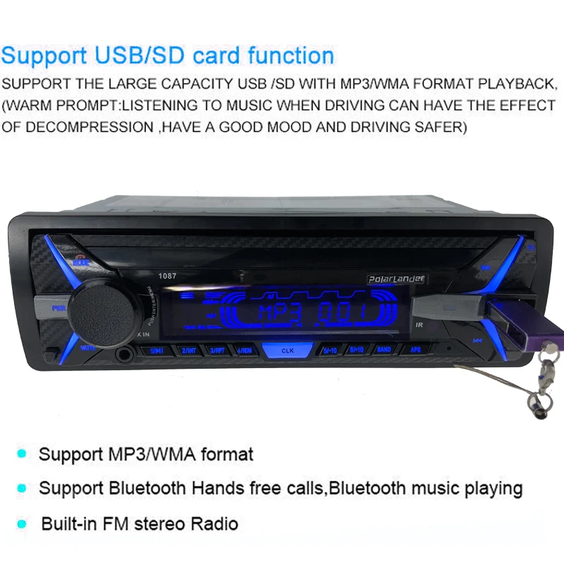 Автомагнитола Авто ленты Автомагнитола bluetooth функция Автомагнитола MP3 плеер стерео SD/USB 1 Din радио кассетный плеер RDS