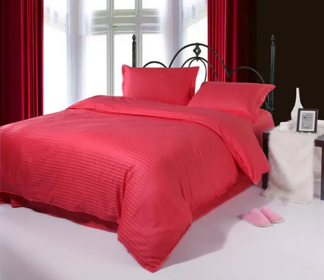bedding red Постельные принадлежности набор хлопка простыни сплошной полосатый верблюд покрывало одеяло пододеяльник кровать в сумке лист белье King Queen размер полный 4 шт - Цвет: bedding red
