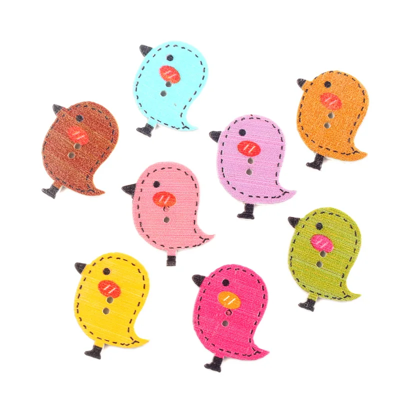 Разноцветные деревянные пуговицы в виде птиц размером 26x22 мм для одежды