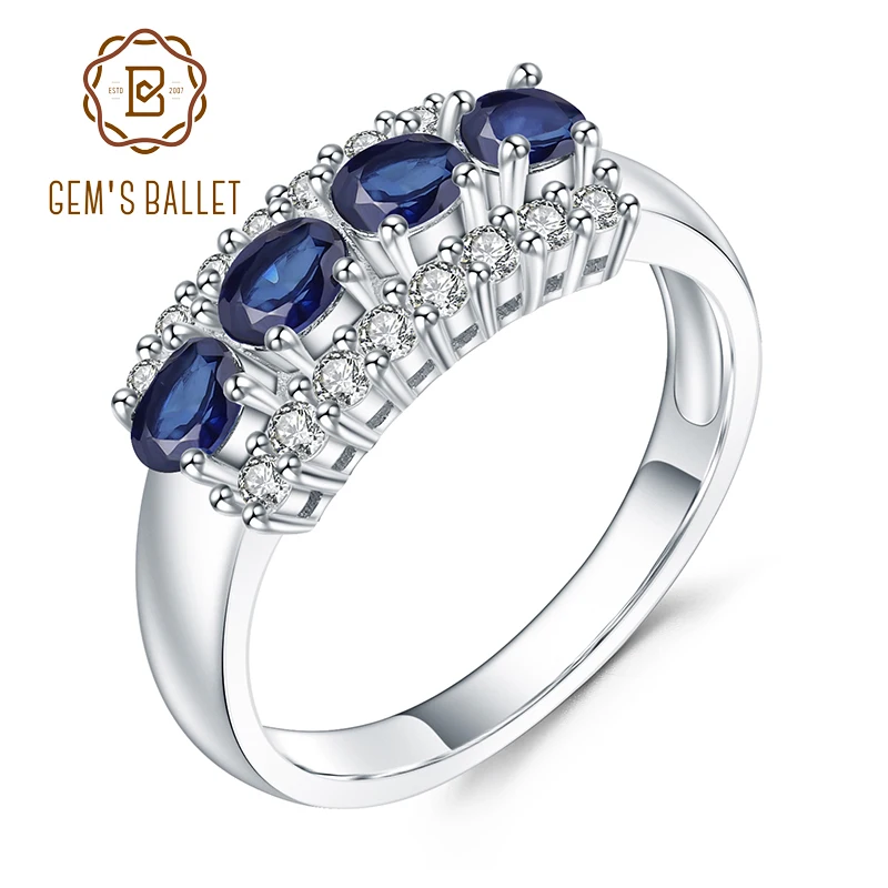 

GEM'S BALLET 0.92Ct Natural Blue Sapphire Gemstone Ring 925 Sterling Silver Wedding Band Rings For Women Valentine's Day Jewelry