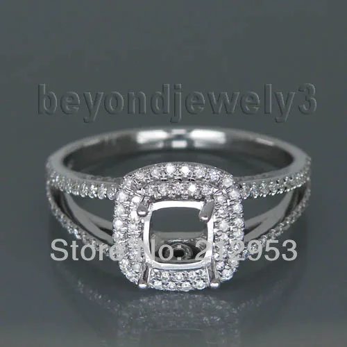 

Vintage Cushion 5.5mm Solid 14Kt White Gold Semi mount Ring SR46