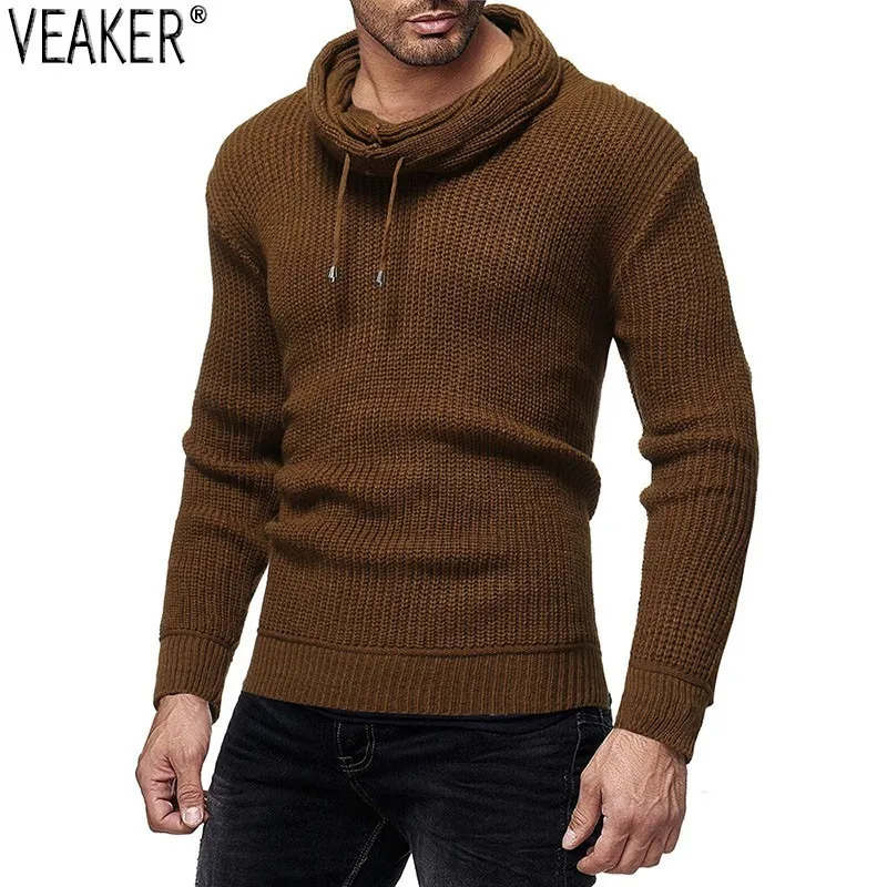 Мужская водолазка приталенного силуэта однотонный вязаный свитер с длинным