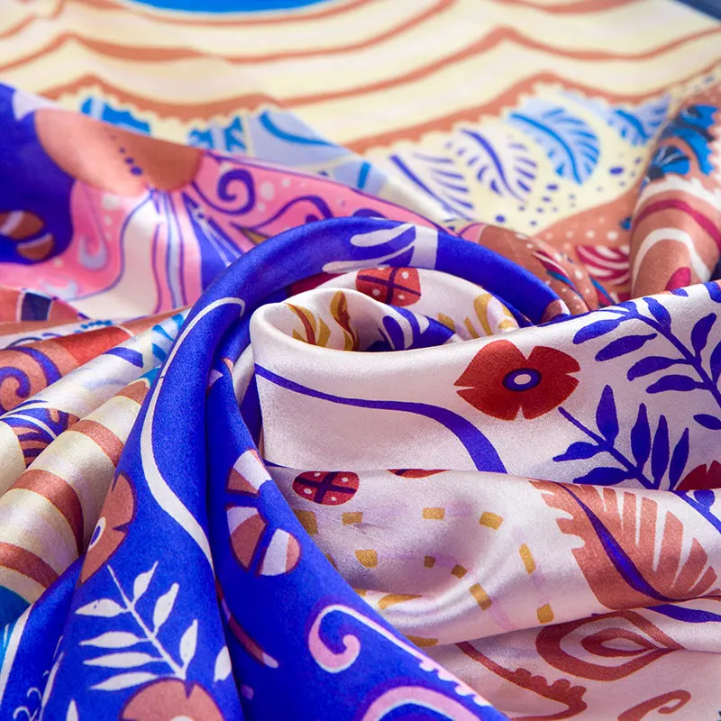 100% шелковый шарф женский Zentangle хиджаб шелковая бандана 2019 цветочный фуляр