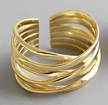 Gold Color F.I.N.S 925 Серебряное кольцо поперечная линия широкие открытые, кольца на палец S925 Серебряное обручальное кольцо женский костюм хорошее ювелирное изделие - Цвет основного камня: Gold Color