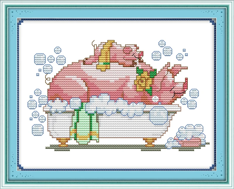 

A bathing pig cross stitch kit 14ct 11ct count print canvas stitches embroidery DIY handmade needlework plus