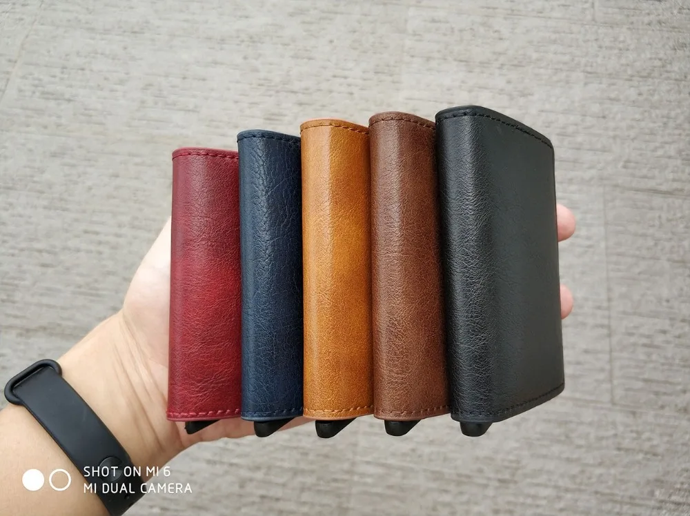RFID бизнес кредитный держатель для карт для мужчин многофункциональный автоматический алюминиевый сплав кожаный чехол для карт мужской мини кошелек Тонкий кошелек