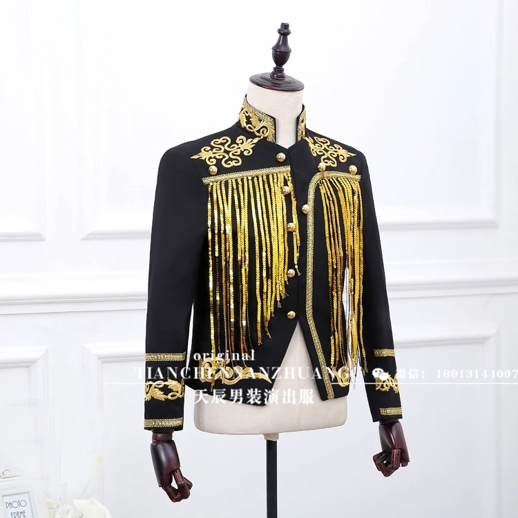 

2017 The new design S-2XL Male top dj ds costume male paillette tassel outerwear The singer's clothing