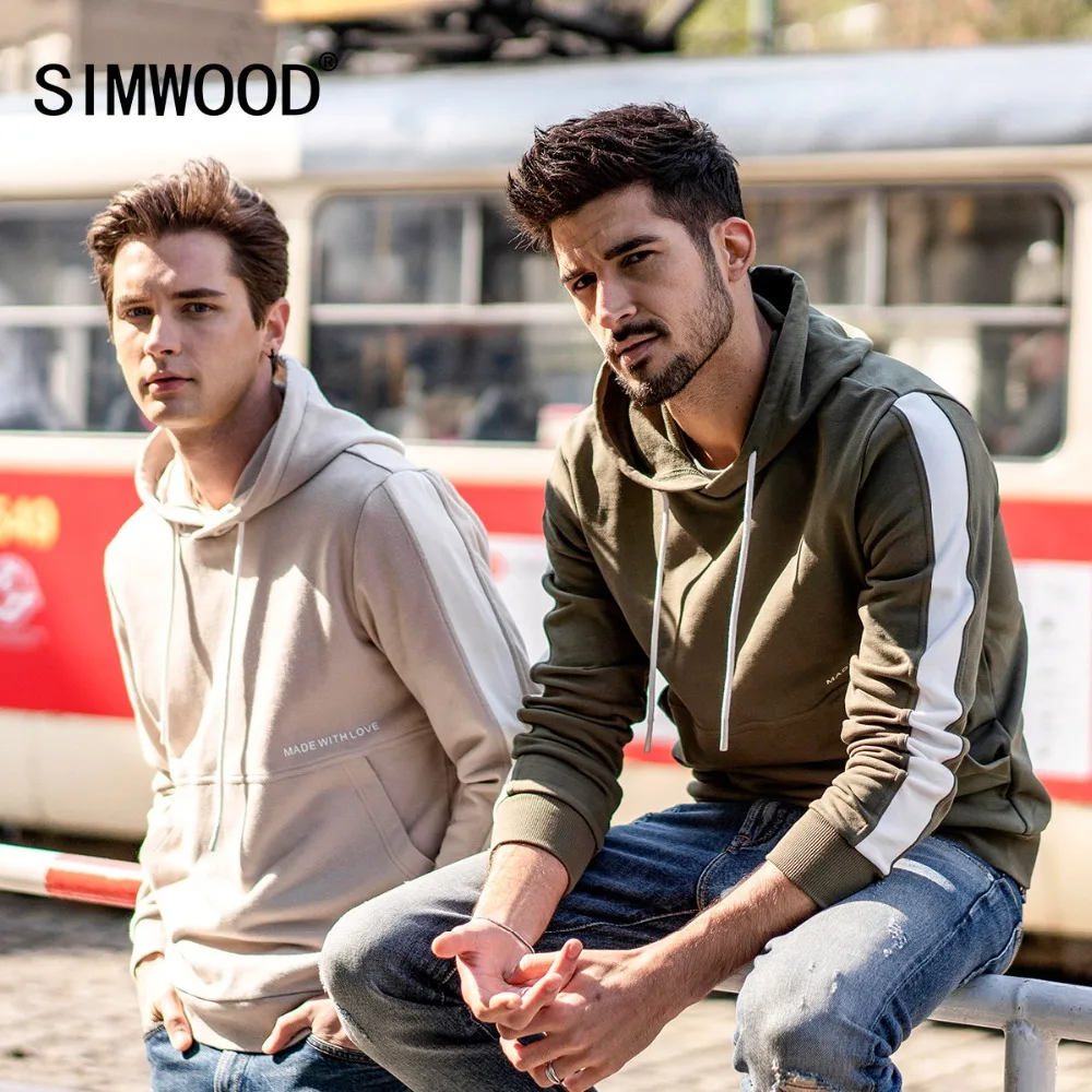 Мужское худи в стиле хип хоп SIMWOOD хлопчатобумажный пуловер контрастного цвета уличная одежда для бега с