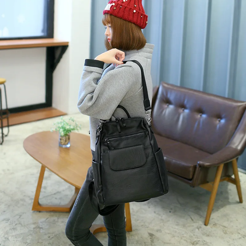 Женские рюкзаки из овечьей кожи винтажная женская сумка на плечо черная для