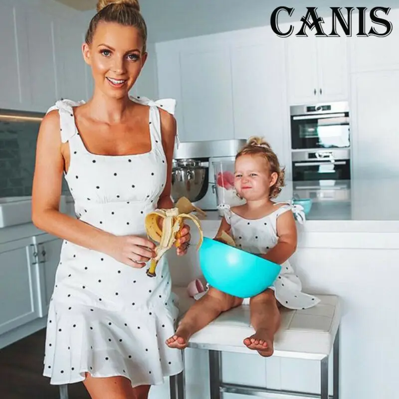 Одежда в стиле бохо для мамы и дочки платье горошек без рукавов родителей детей